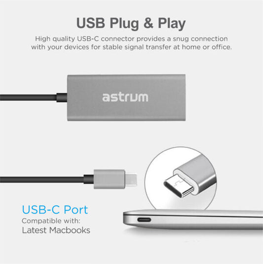 Astrum USB-A to Ethernet Gigabit Adapter | USB-C | NA450 Astrum