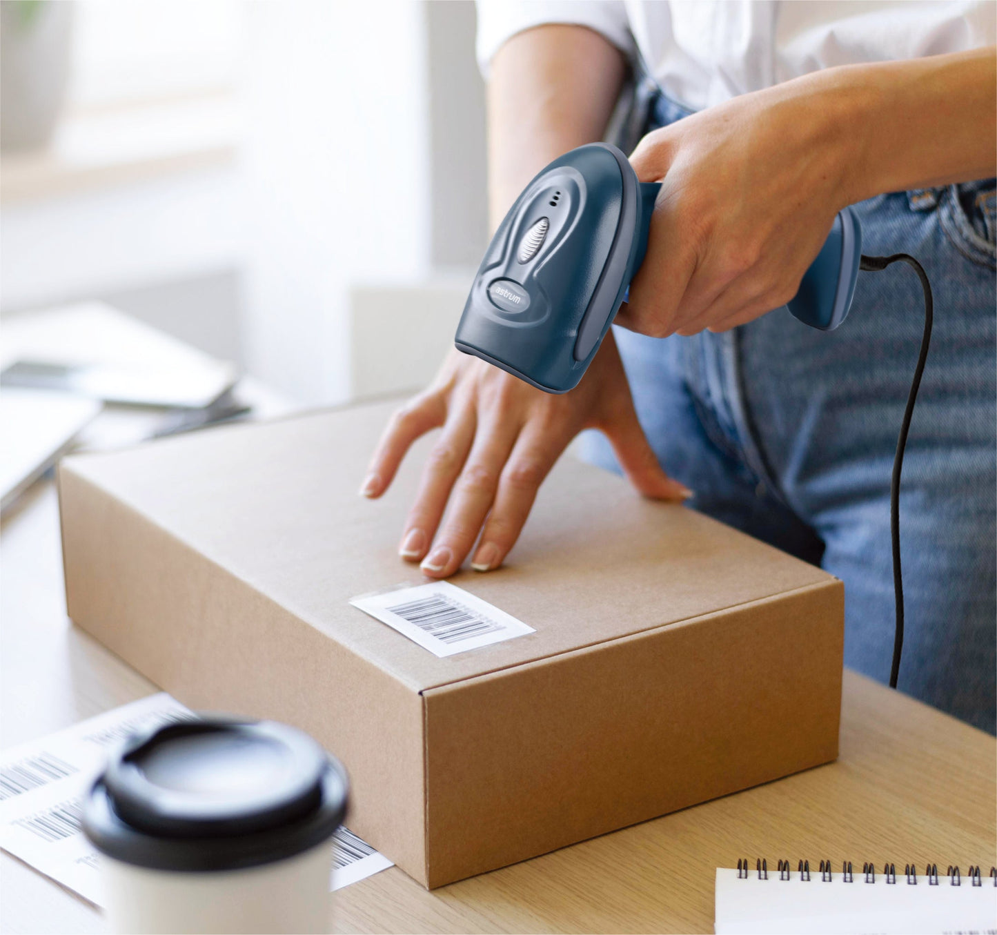 BS120 2D Laser Barcode Scanner USB Handheld with Stand Astrum